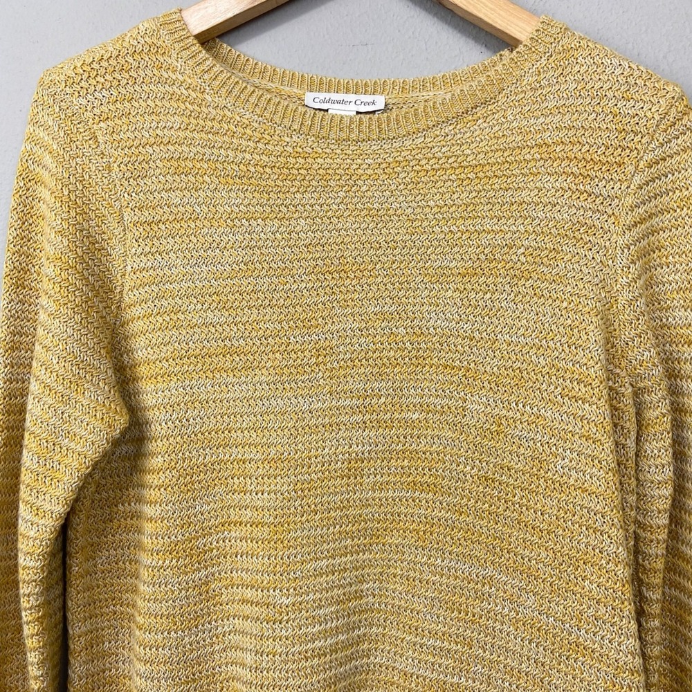 Coldwater Creek Yellow Knit Tunic Sweater Size M Cozy Fisherman Fall Layering - Picture 3 of 11